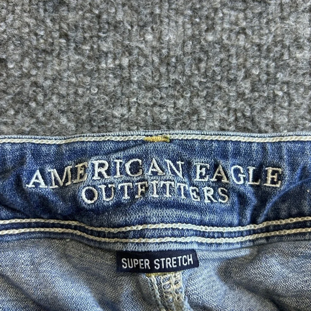American Eagle Shorts Womens Size 12 Long Blue Super Stretch Denim Raw Hem